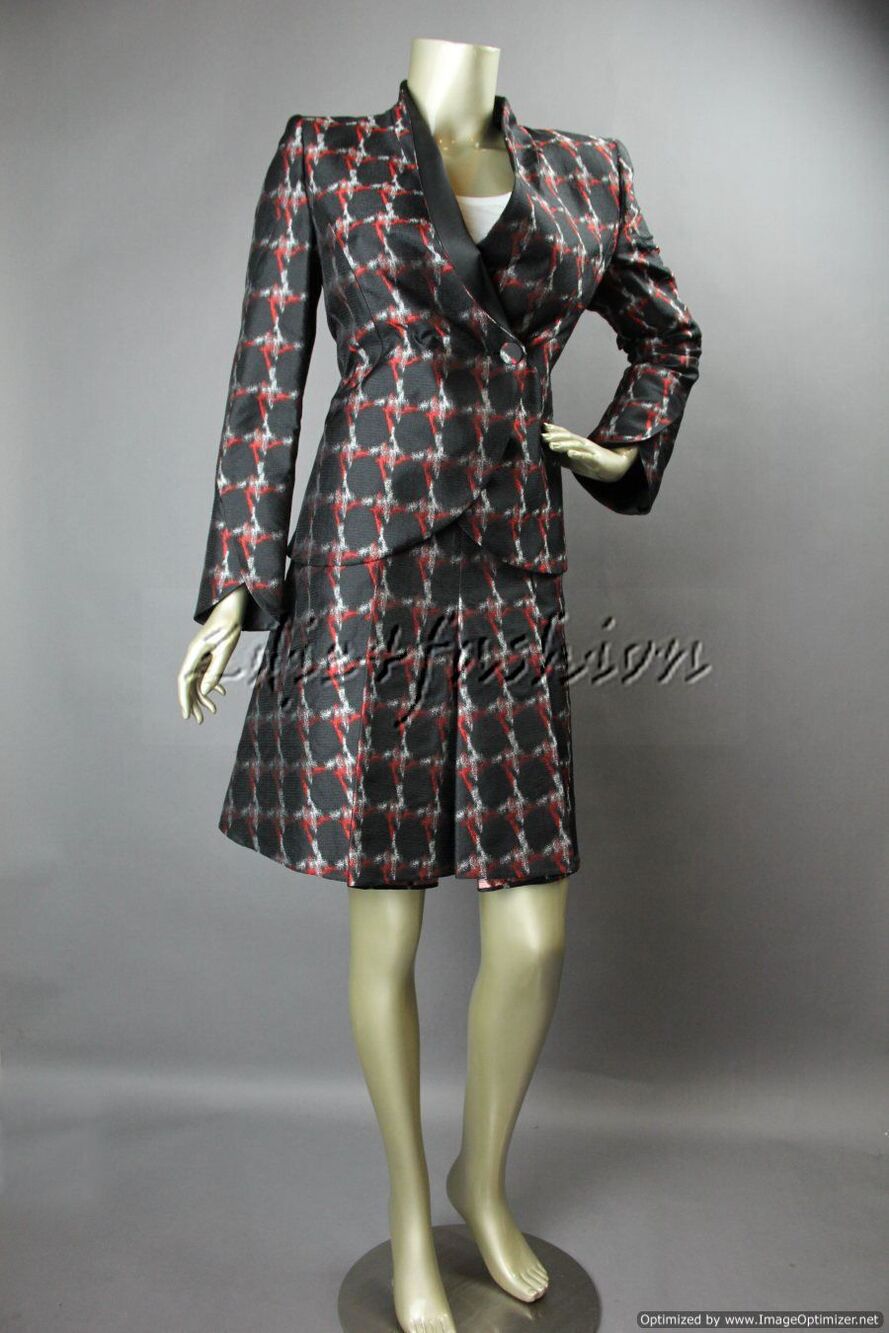 $5390 NWT GIORGIO ARMANI Silk Plaid Shawl Collar Jacket Pleated Skirt Suit 10